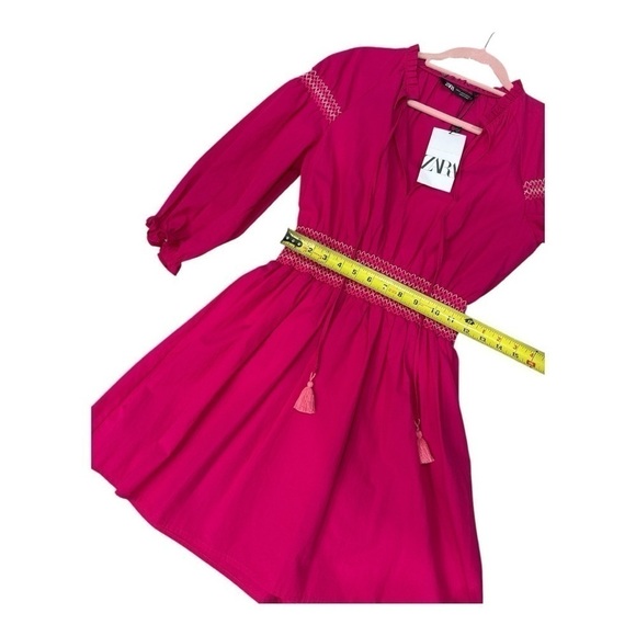 ZARA POPLIN DRESS WITH CONTRAST ELASTIC TRIM pink size XS NWT - Picture 9 of 11